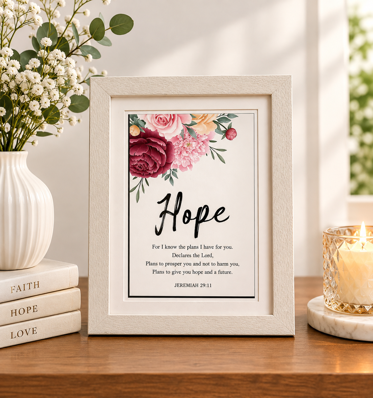 Floral Jeremiah 29:11 Scripture Art Print & Frame of 7x5 inch