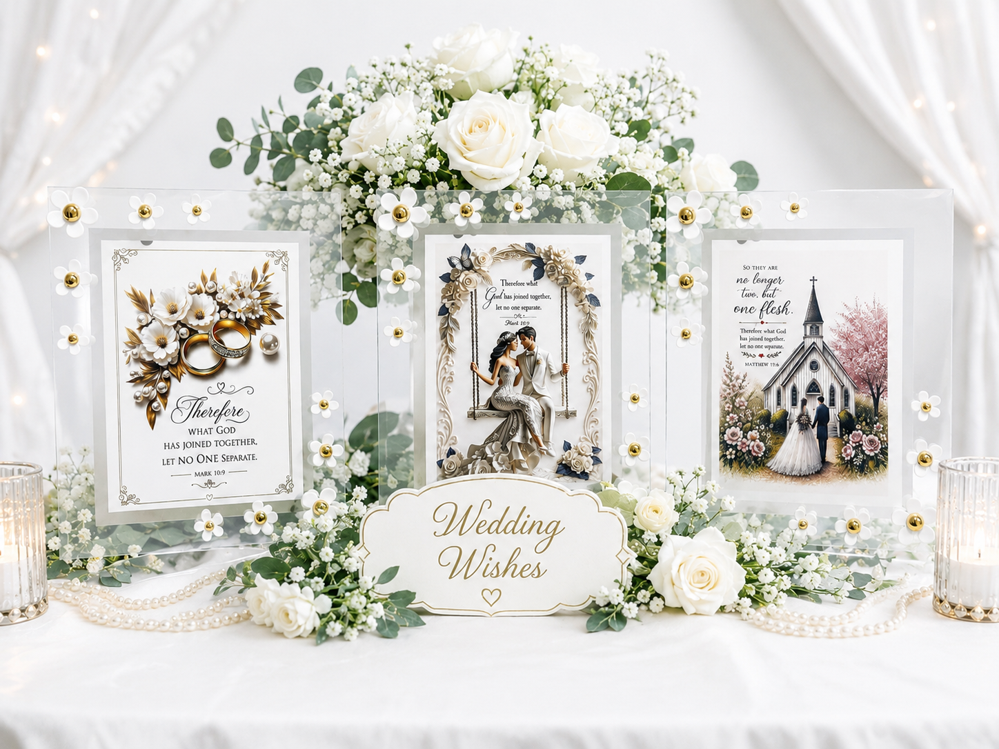 Elegant Wedding Floral Glass Frames. Sold individually or as a beautiful three-piece collection. Display each frame on its own or arrange all three together to create an elegant wedding centerpiece. Each frame hand photo of 8x6 inch.