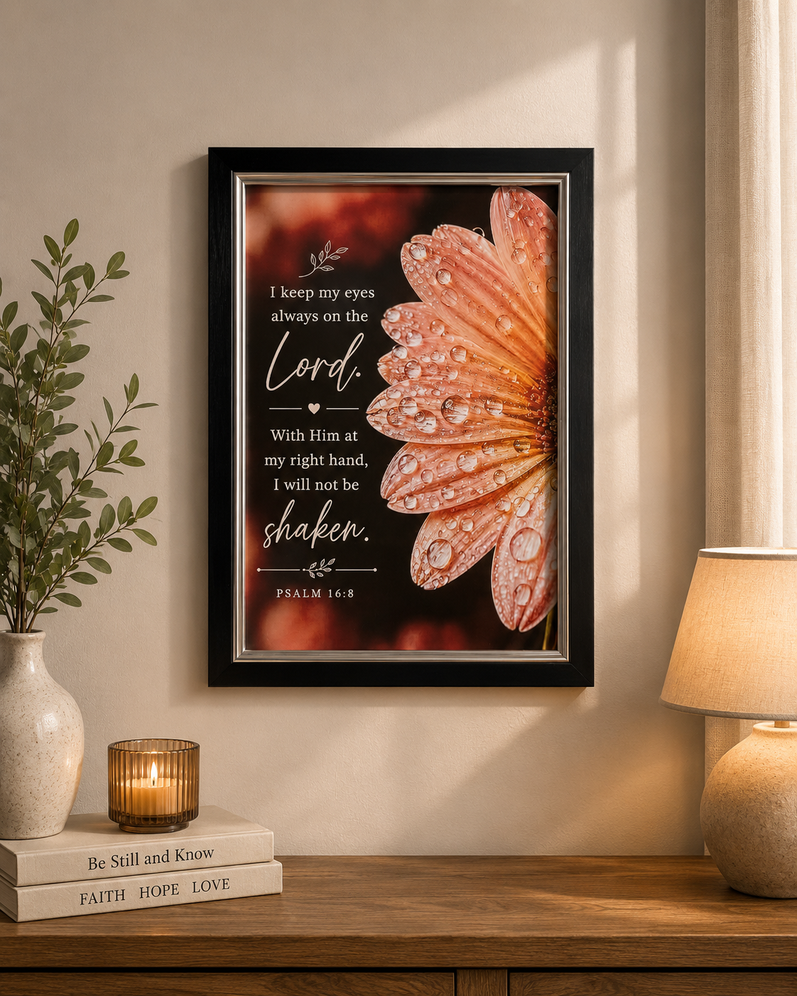 Capture Peace: Psalm 16:8 Framed Wall Art in A4 size
