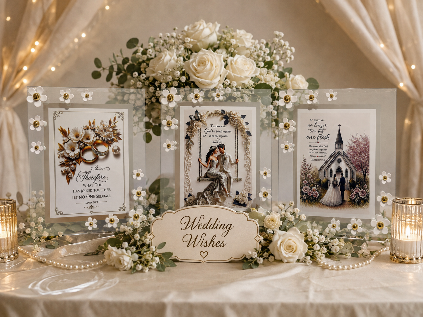 Elegant Wedding Floral Glass Frames. Sold individually or as a beautiful three-piece collection. Display each frame on its own or arrange all three together to create an elegant wedding centerpiece. Each frame hand photo of 8x6 inch.