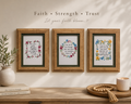 Set of 3 Framed (4x6 inch) Bible Verse Wall Art Prints – Faith, Strength, Trust Floral Decor