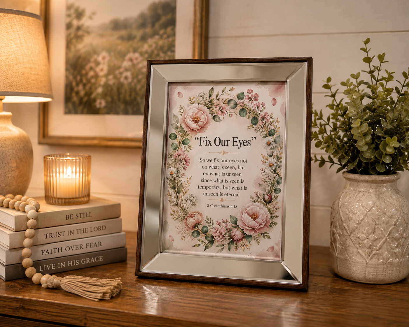 Glass Photo Frame with Bible verse “Fix Our Eyes”