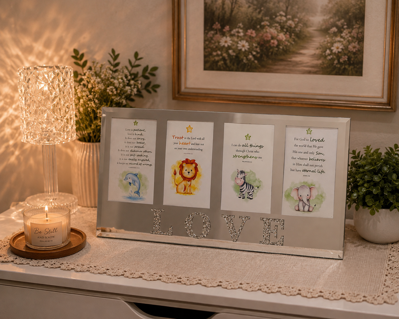 4-Opening Mirrored "LOVE" Multi-Photo Frame