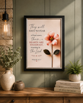 Psalm 112:7 Framed Scripture Wall Art - Floral Bible Verse Print in A4 size
