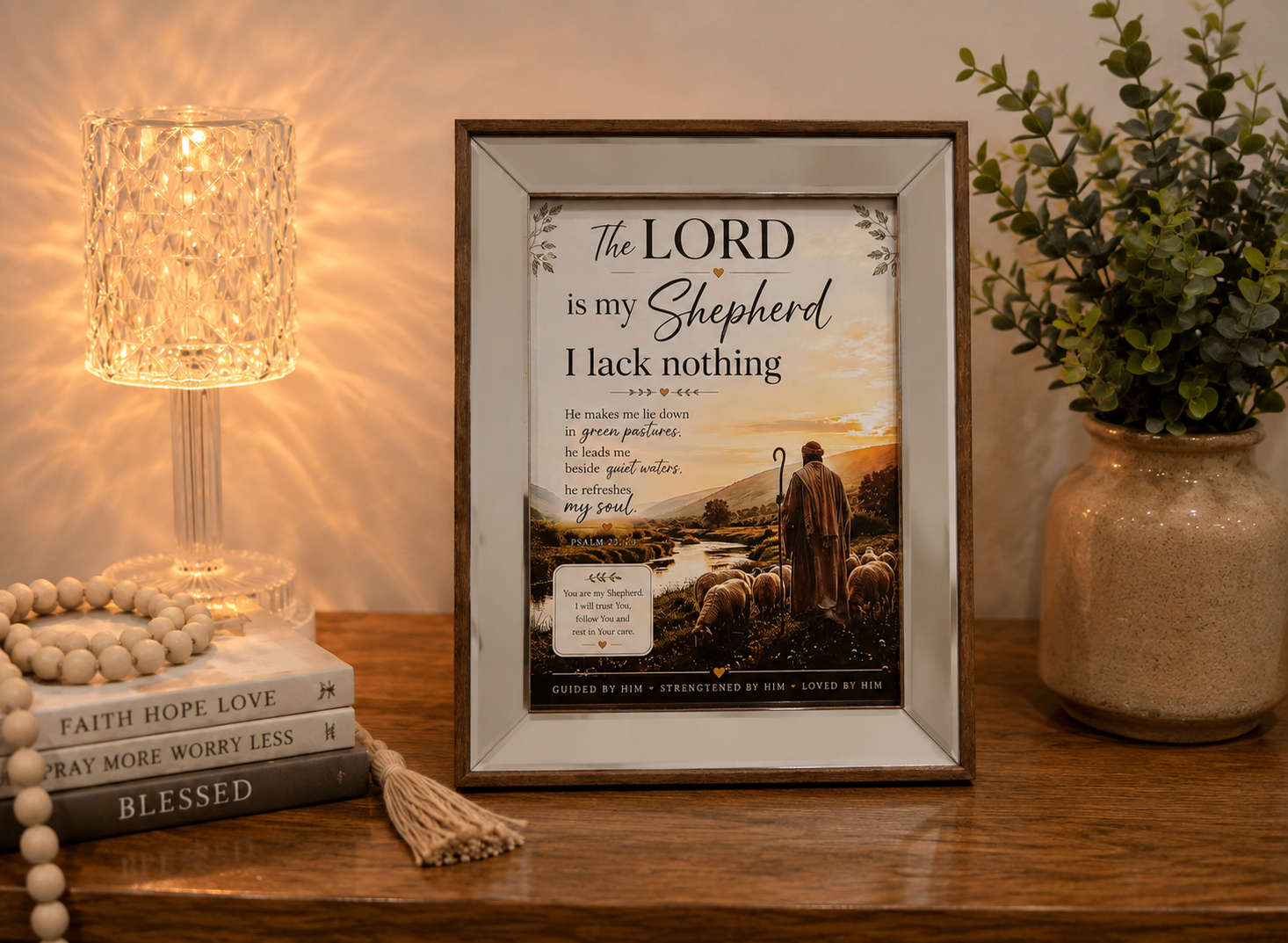 Elegant tabletop mirrored Wooden frame  of 10X8 inch size features a mirrored border with a beaded outer edge.
