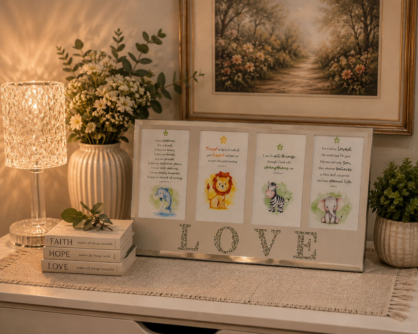 4-Opening Mirrored "LOVE" Multi-Photo Frame