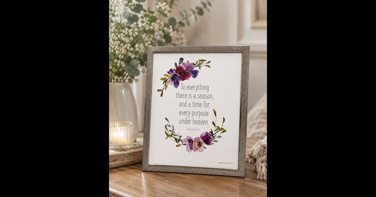 Silver framed 10x8 inch elegant piece with God’s Word from Ecclesiastes 3:1 “To everything there is a season, and a time for every purpose under Heaven”.