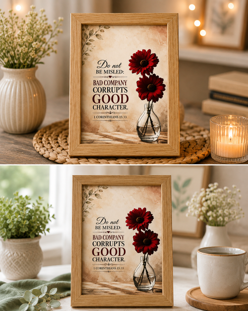 1 Corinthians 15:33 Wood Framed Bible Verse Wall & Desk Art in 5x3 inch