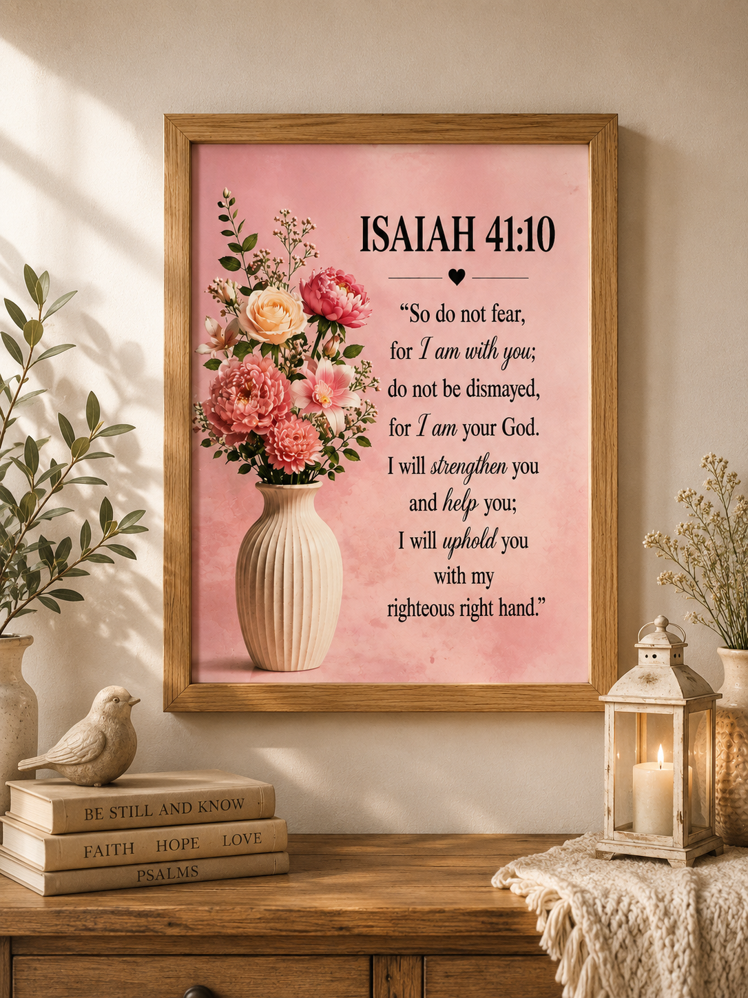 Isaiah 41:10 Floral Bible Verse Wall Art, Christian Home Decor in A5 size